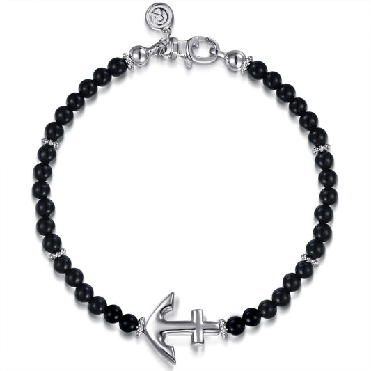 Beaded Bracelet Anchor 925 Sterling Silver Onyx 4mm TBM20038SVJOX