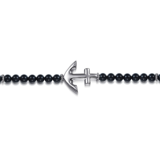Beaded Bracelet Anchor 925 Sterling Silver Onyx 4mm TBM20038SVJOX