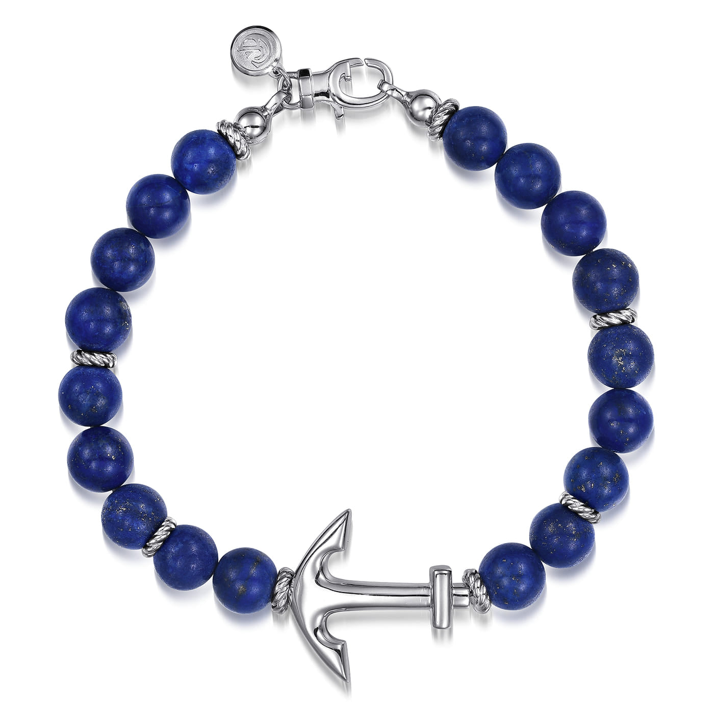 Sterling Silver and 8mm Lapis Beaded Bracelet with Anchor TBM2039SVJLP