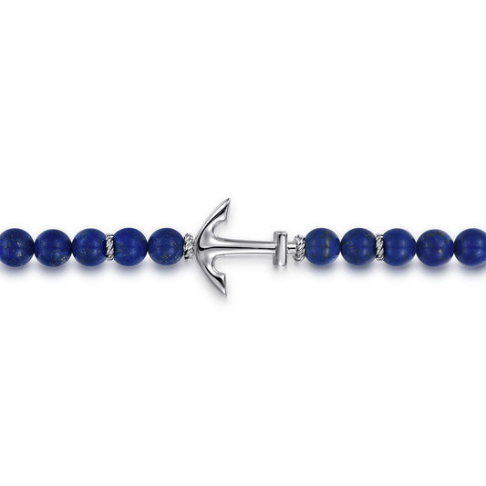 Sterling Silver and 8mm Lapis Beaded Bracelet with Anchor TBM2039SVJLP