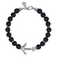 Sterling Silver and 8mm Onyx Beaded Bracelet with Anchor TBM2039SVJOX