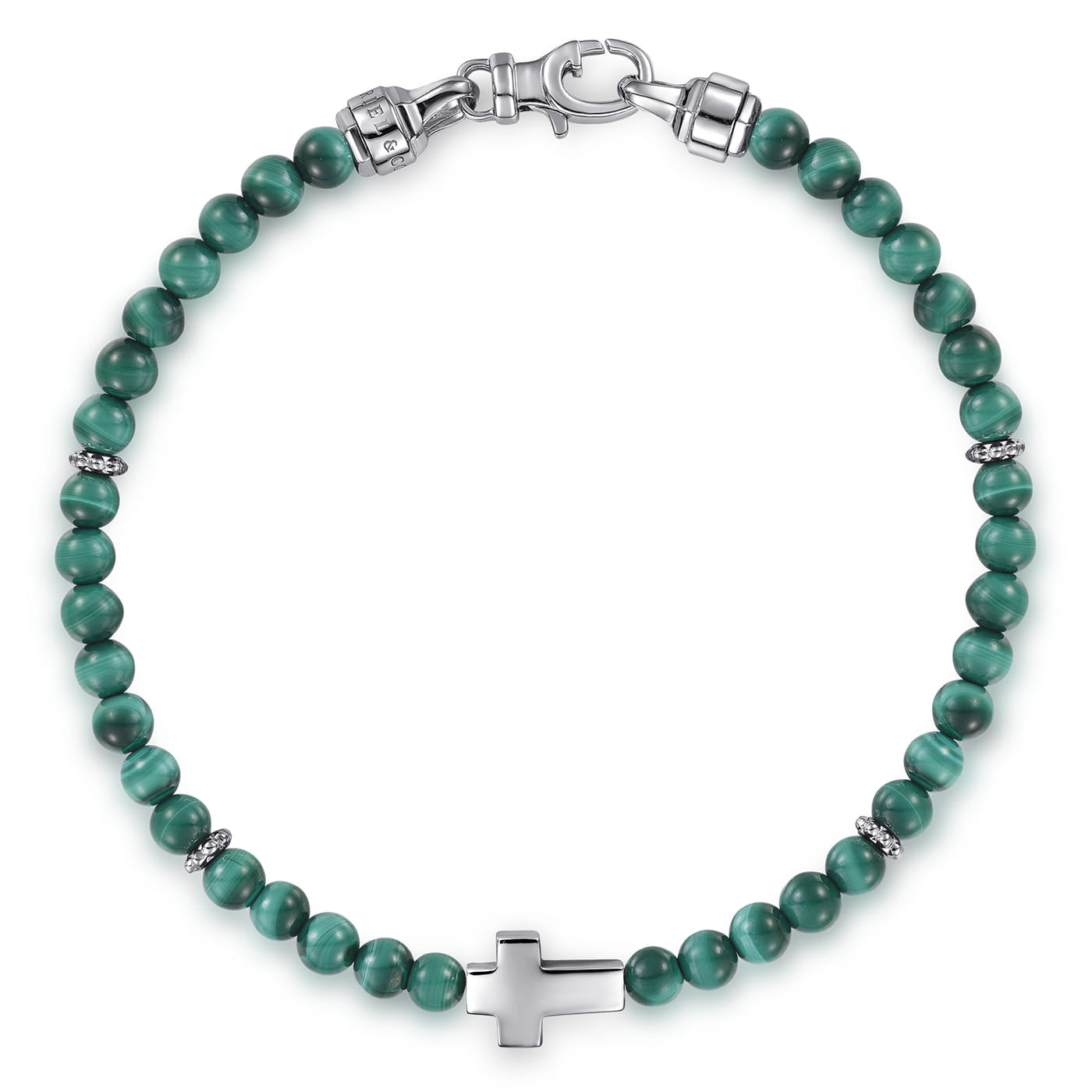 925 Sterling Silver Cross Bracelet with 4mm Malachite Beads TBM2152SVJMA