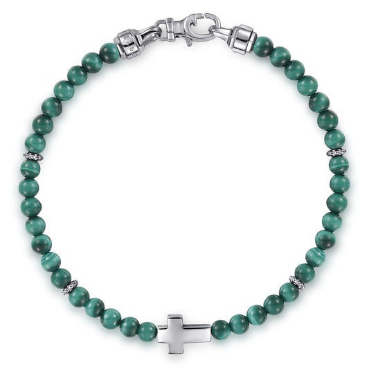 925 Sterling Silver Cross Bracelet with 4mm Malachite Beads TBM2152SVJMA
