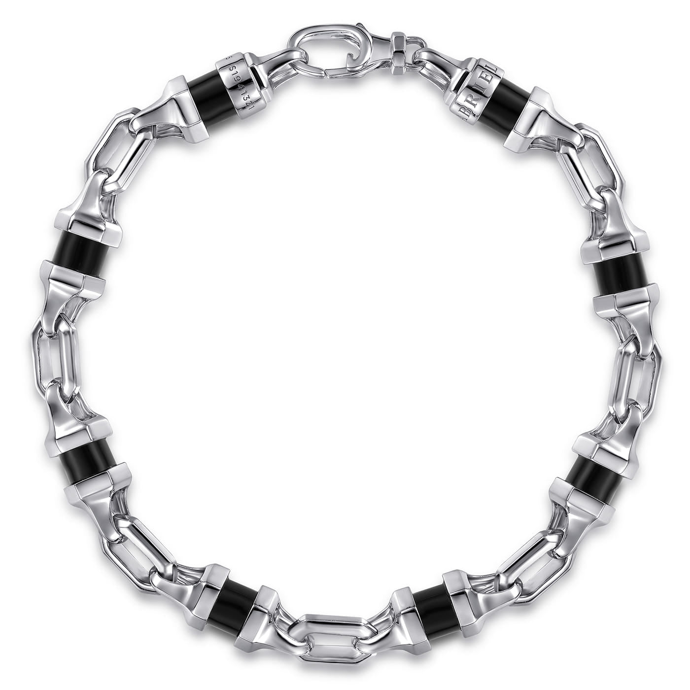 925 Sterling Silver Onyx Cylinder Beaded Men’s Bracelet TBM2169SVJOX