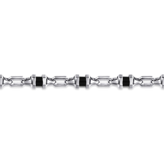 925 Sterling Silver Onyx Cylinder Beaded Men’s Bracelet TBM2169SVJOX