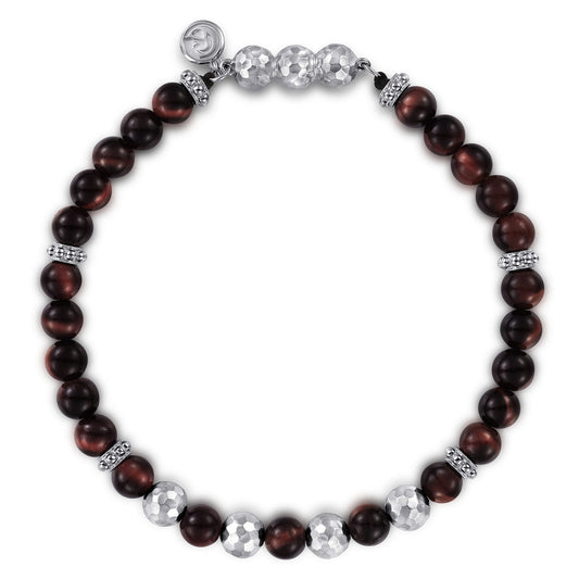Beaded Bracelet 925 Sterling Silver Tiger Eye 6mm TBM4531SVJTE