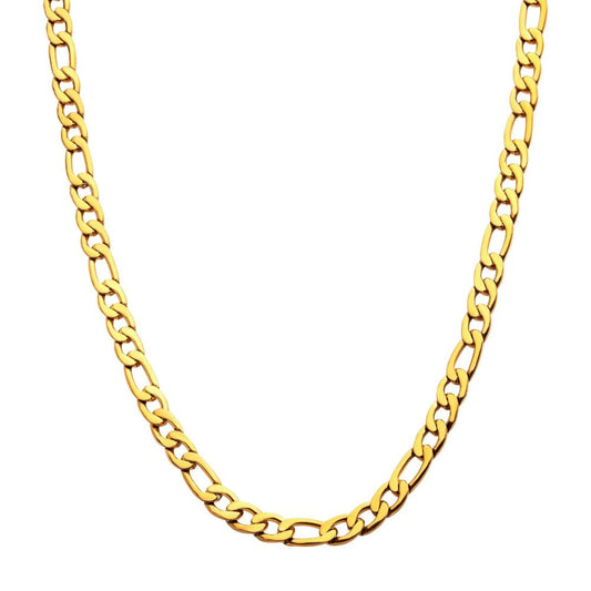 Inox 6mm 18Kt Gold IP Figaro Chain Necklace