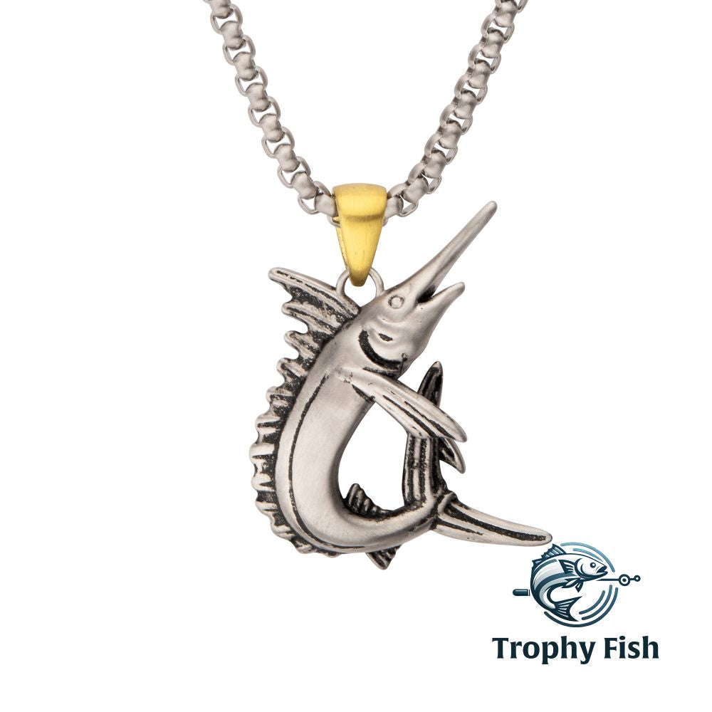 Antiqued Matte Finish Steel Marlin Pendant SSP23906NK