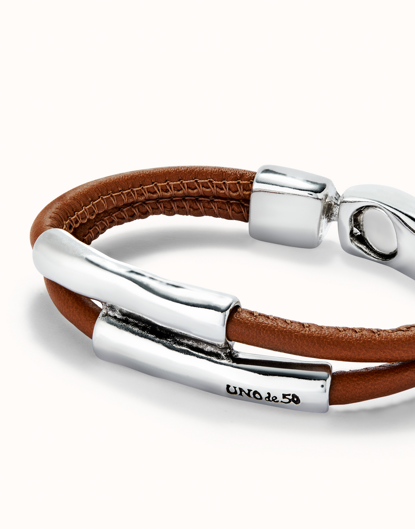 Double camel leather sterling silver PUL2464