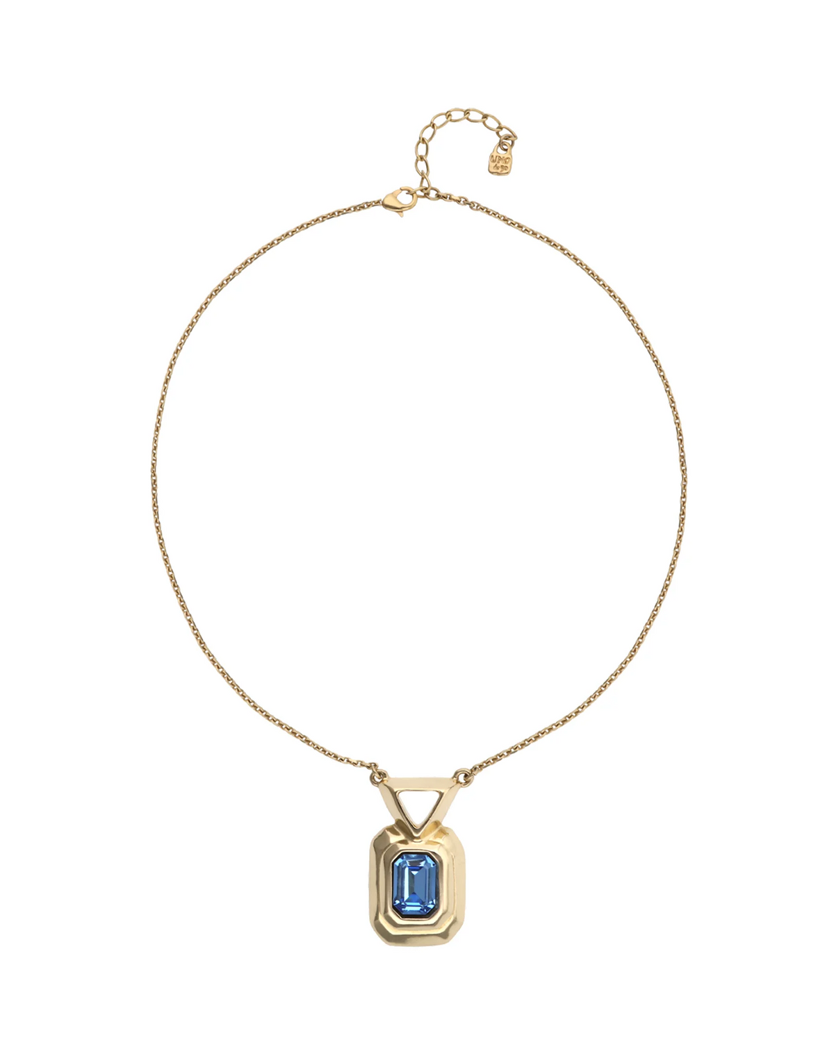 Collar bañado en oro 18k con cristal facetado rectangular azul COL2071AZUORO
