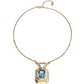Collar bañado en oro 18k con cristal facetado rectangular azul COL2071AZUORO