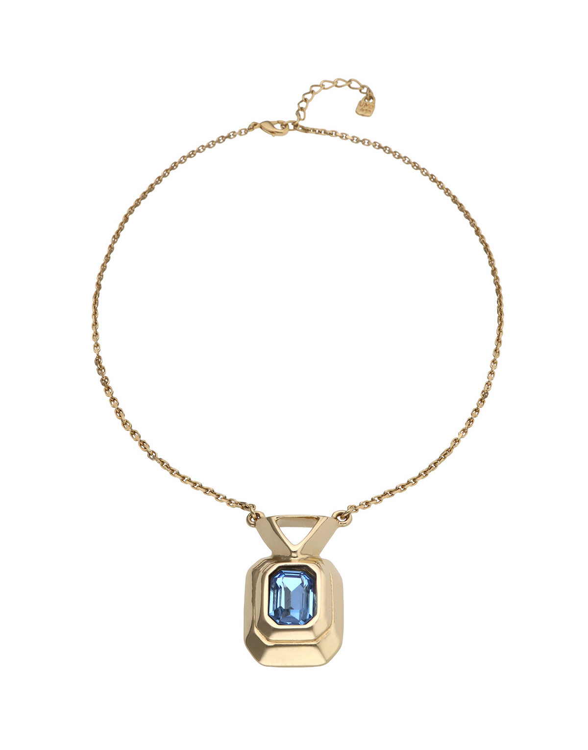 Collar bañado en oro 18k con cristal facetado rectangular azul COL2071AZUORO