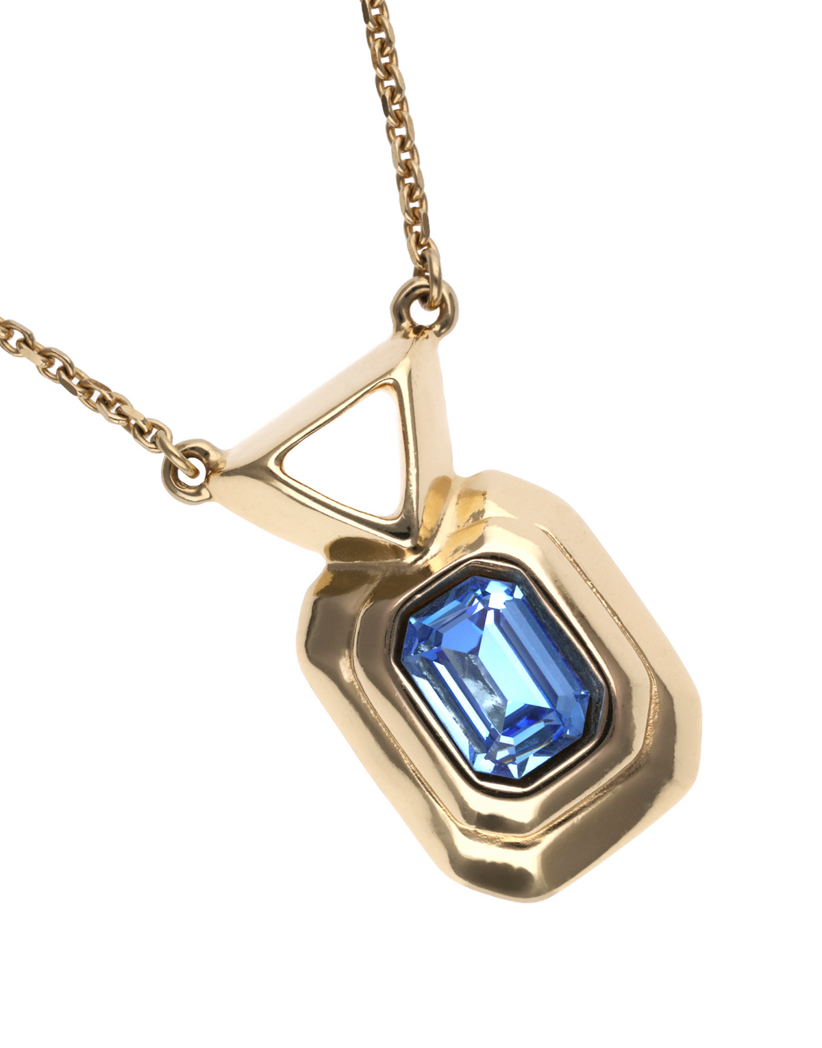 Collar bañado en oro 18k con cristal facetado rectangular azul COL2071AZUORO