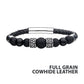 Black Full Grain Cowhide Leather Bracelet with Black Onyx Beads