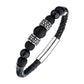 Black Full Grain Cowhide Leather Bracelet with Black Onyx Beads