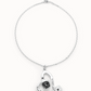 Midsize sterling silver-plated pendant and heart with black crystal