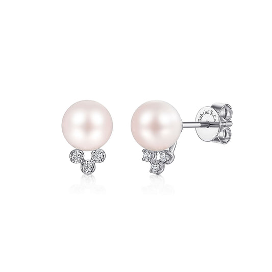 Gabriel & Co. 14K White Gold Diamond and Pearl Stud Earrings EG14089W45PL