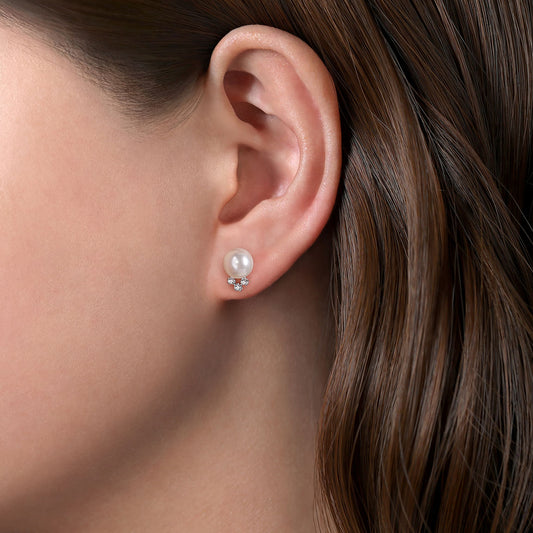 Gabriel & Co. 14K White Gold Diamond and Pearl Stud Earrings EG14089W45PL