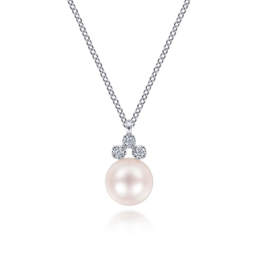Gabriel & Co. 14K White Gold Diamond and Pearl Pendant Necklace NK6494W45PL