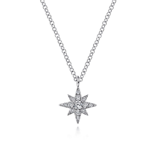 Gabriel & Co. 14K White Gold Diamond Pave Starburst Pendant Necklace NK6126W45JJ