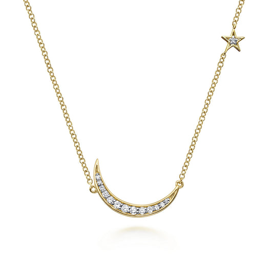 Gabriel & Co. 14K Yellow Gold Crescent Moon Diamond Pendant Necklace NK5205Y45JJ
