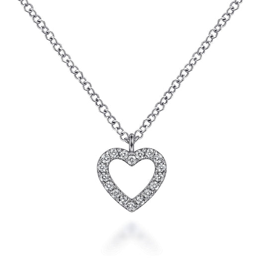 Gabriel & Co. 14K White Gold Open Heart Diamond Pendant Necklace NK6475W45JJ