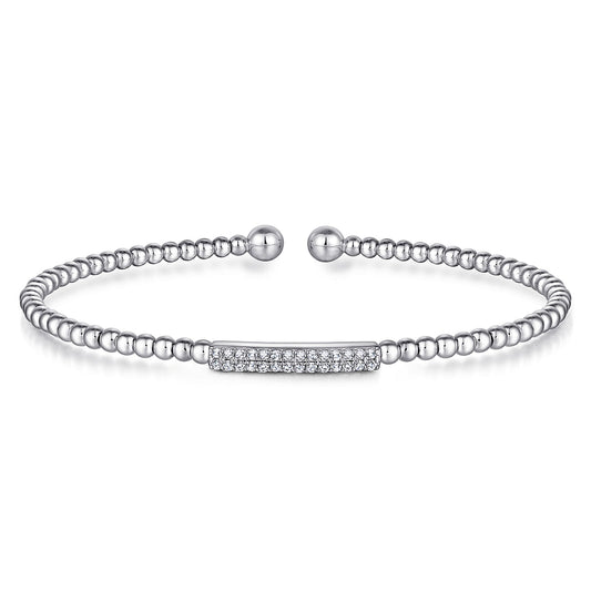 Gabriel & Co. 14K White Gold Bujukan Bead Bangle with Diamonds BG4119-57W45JJ