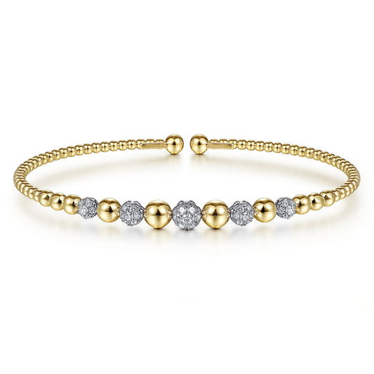 Gabriel & Co. 18K Yellow-White Gold Bujukan Cuff Bracelet with Pave Diamond Stations with Lock BG4362-6M45JJ.LOCK