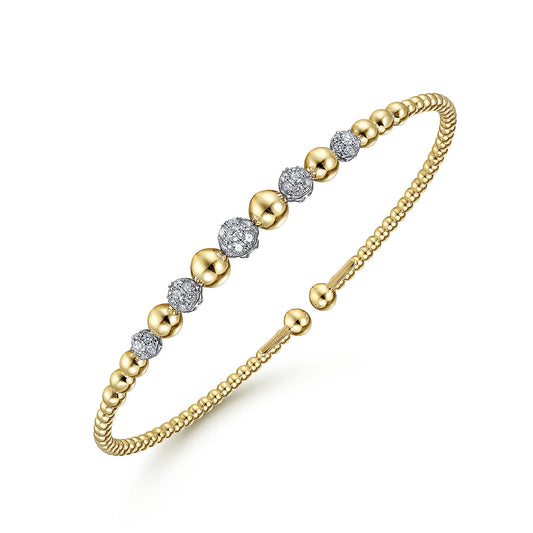 Gabriel & Co. 18K Yellow-White Gold Bujukan Cuff Bracelet with Pave Diamond Stations with Lock BG4362-6M45JJ.LOCK