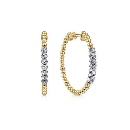 14K Yellow Gold 30mm Bujukan Diamond Classic Hoop Earrings EG13971Y45JJ
