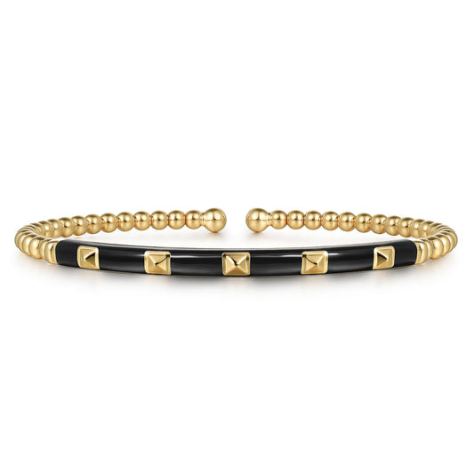 Enamel - 14K Yellow Gold Bujukan Beads and Pyramid Split Bangle with Black Enamel  BG4969E8Y4JJJ