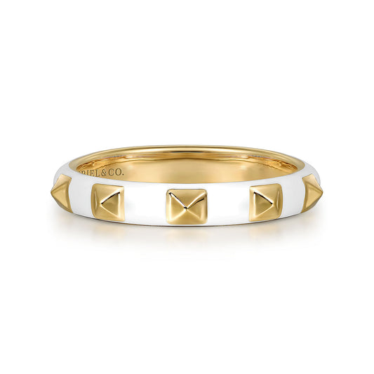 Gabriel & co 14k Enamel - 14K Yellow Gold Pyramid Stackable with White Enamel  LR52654E9Y4JJJ