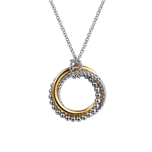 Gabriel & Co. 925 Sterling Silver and 14K Yellow Gold Bujukan Twisted Rope Multi Circle Pendant Necklace NK7860MZJJJ