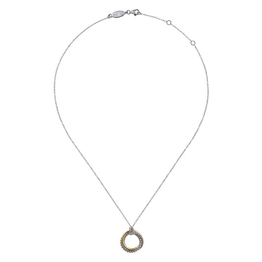Gabriel & Co. 925 Sterling Silver and 14K Yellow Gold Bujukan Twisted Rope Multi Circle Pendant Necklace NK7860MZJJJ