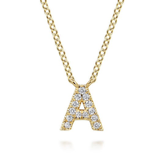 Gabriel & Co. 14K Yellow Gold Diamond A Initial Pendant Necklace NK8132