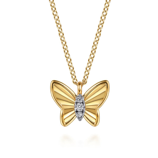 Gabriel & Co. Butterfly - 14K Yellow Gold Butterfly Necklace With Diamond Cut Finish And Graduating Diamonds NK7664Y45JJ