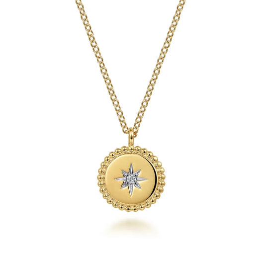 Gabriel & Co. 14K Yellow Gold Bujukan Medallion Necklace with Starburst Diamond Center NK6869Y45JJ