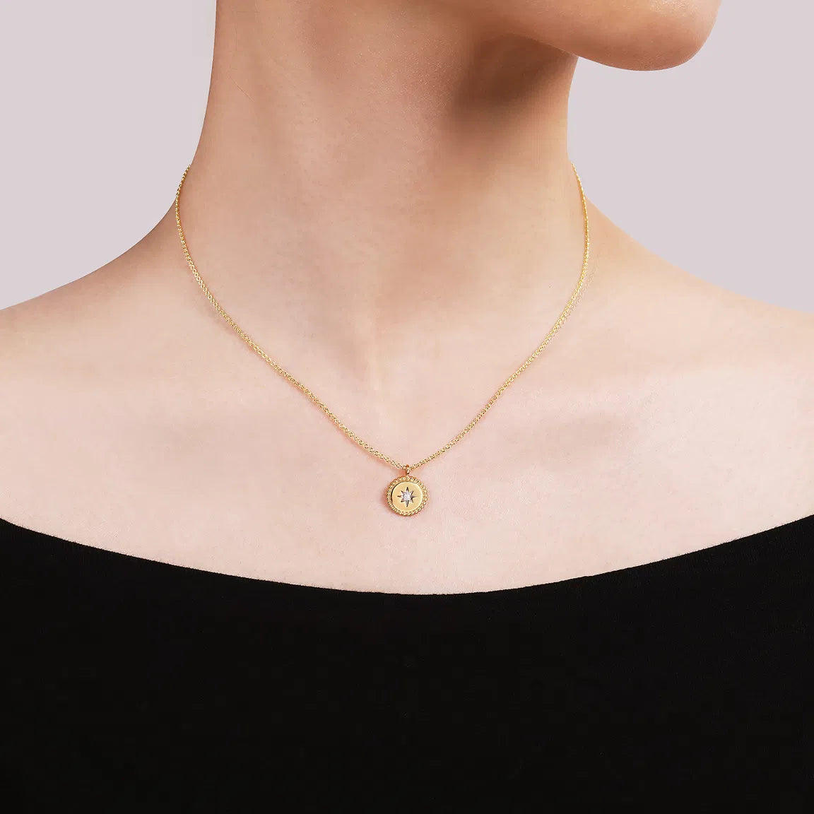 Gabriel & Co. 14K Yellow Gold Bujukan Medallion Necklace with Starburst Diamond Center NK6869Y45JJ