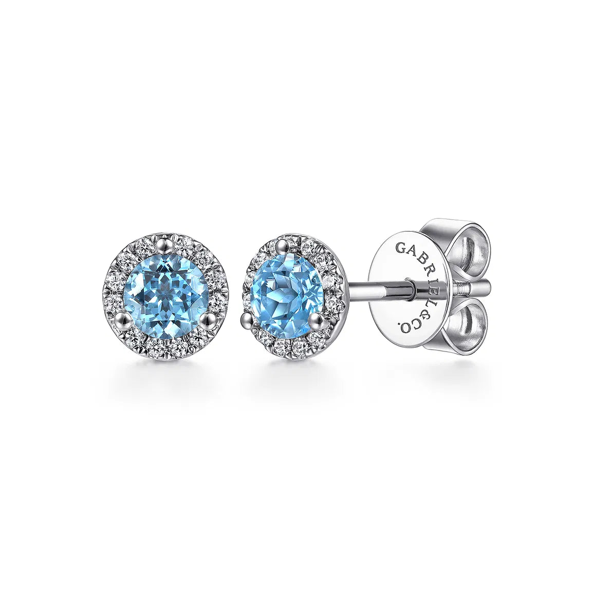 Gabriel & Co. 14K White Gold Diamond Halo Swiss Blue Topaz Stud Earrings EG12372W45BT
