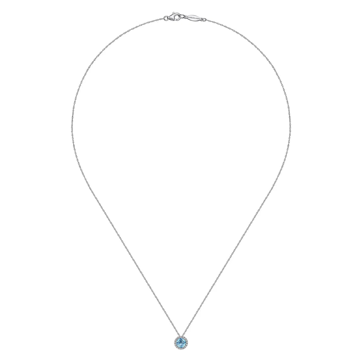 Gabriel & Co. 14K White Gold Round Swiss Blue Topaz and Diamond Halo Pendant Necklace NK2824W45BT