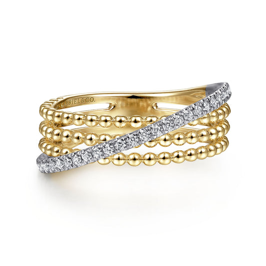 Gabriel & Co. 14K White-Yellow Gold Three Row Bujukan Ball and Diamond Band Ring LR51720M45JJ.S700