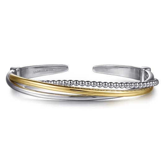 Gabriel & Co. 925 Sterling Silver and 14K Yellow Gold Bujukan Twisted Bangle Bracelet BG5043-62MZJJJ