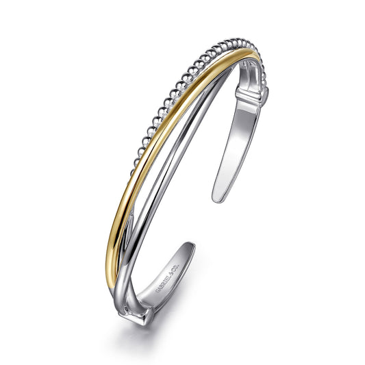 Gabriel & Co. 925 Sterling Silver and 14K Yellow Gold Bujukan Twisted Bangle Bracelet BG5043-62MZJJJ