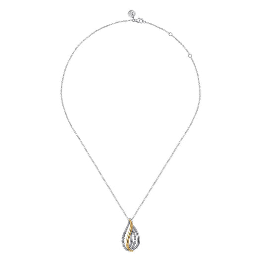 Gabriel & Co. 925 Sterling Silver and 14K Yellow Gold Bujukan Multiple Row Teardrop Pendant Necklace
