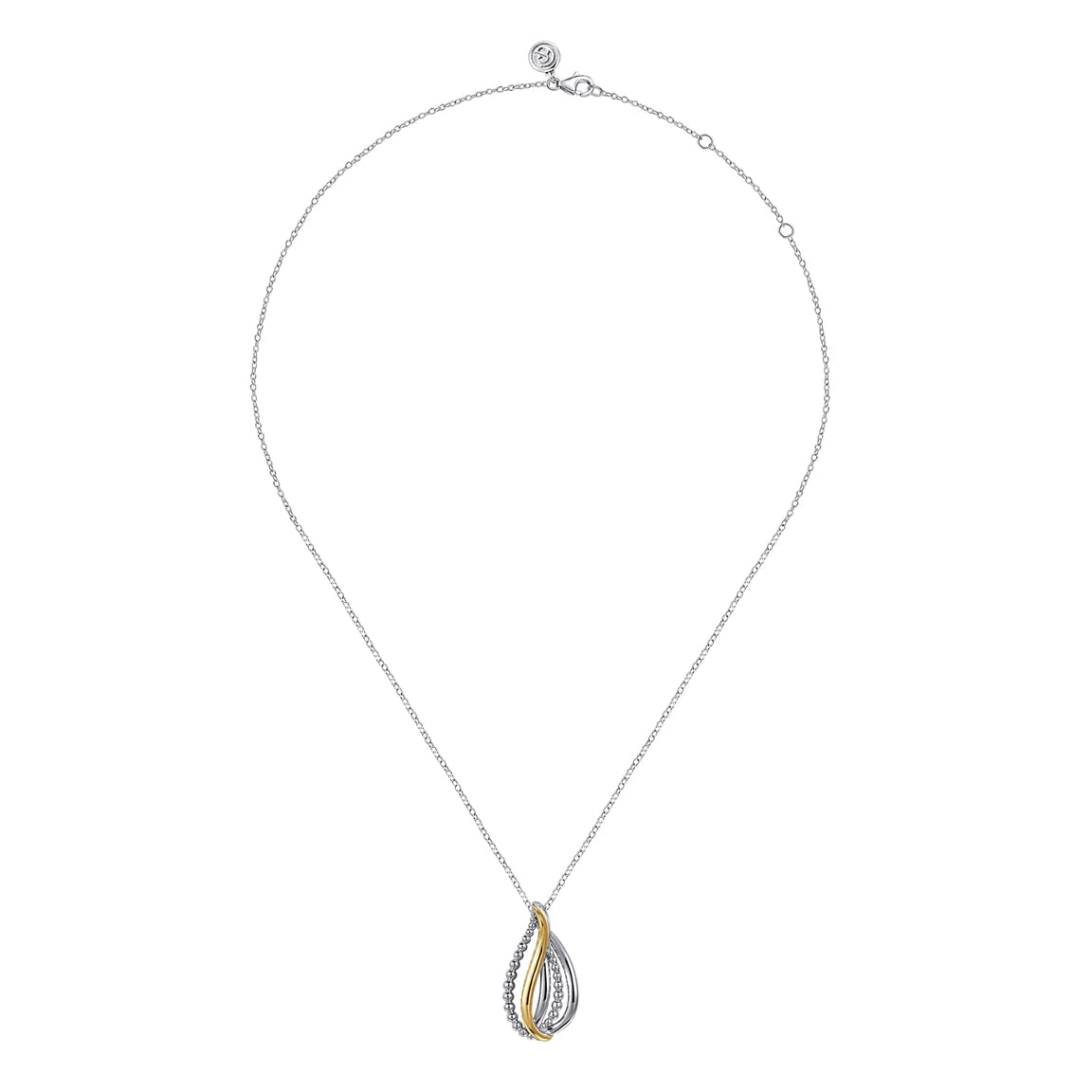 Gabriel & Co. 925 Sterling Silver and 14K Yellow Gold Bujukan Multiple Row Teardrop Pendant Necklace