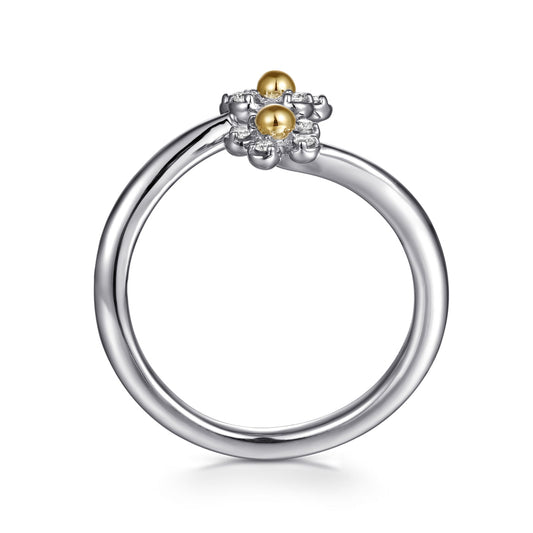 Gabriel & Co. 14K Yellow Gold 925 Sterling Silver Diamond Flower Bypass Ring LR52855MZ5JJ