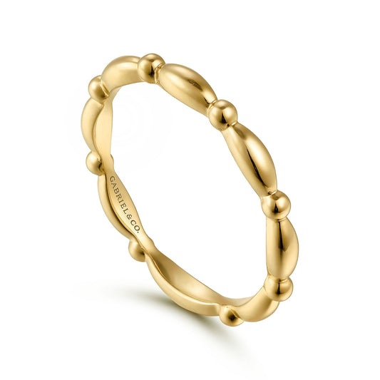 Gabriel & Co. 14k Yellow Gold Orzo shape and Bujukan Bead Station Stackable Ring LR2166Y4JJJ