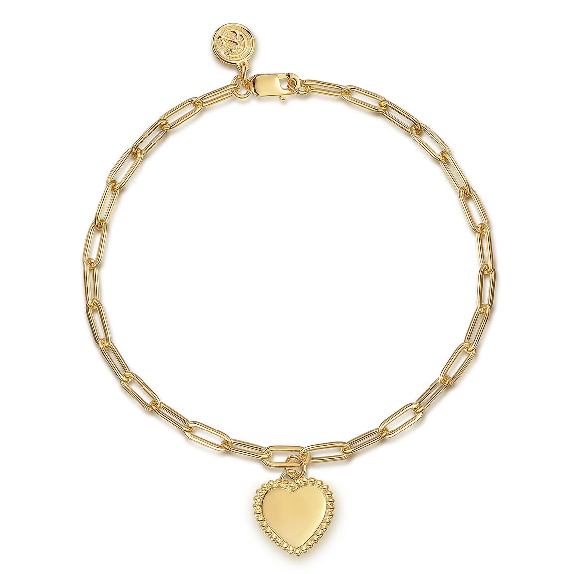 Gabriel & Co. 14K Yellow Plain Gold Paperclip Chain Bracelet with Personalized Bujukan Framed Heart Charm TB4874-7Y4JJJ