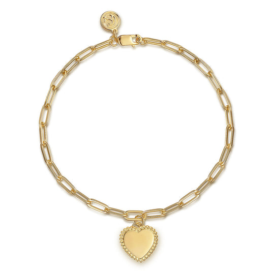 Gabriel & Co. 14K Yellow Plain Gold Paperclip Chain Bracelet with Personalized Bujukan Framed Heart Charm TB4874-7Y4JJJ