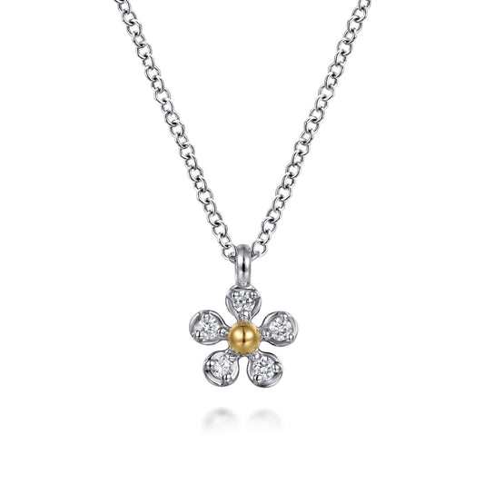 Gabriel & Co. 14K Yellow Gold 925 Sterling Silver Diamond Flower Pendant Necklace NK7905MZ5JJ